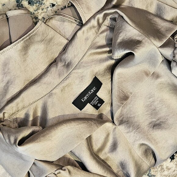 KAREN KANE - Satin front tie long sleeve taupe coloured blouse - Picture 10 of 10